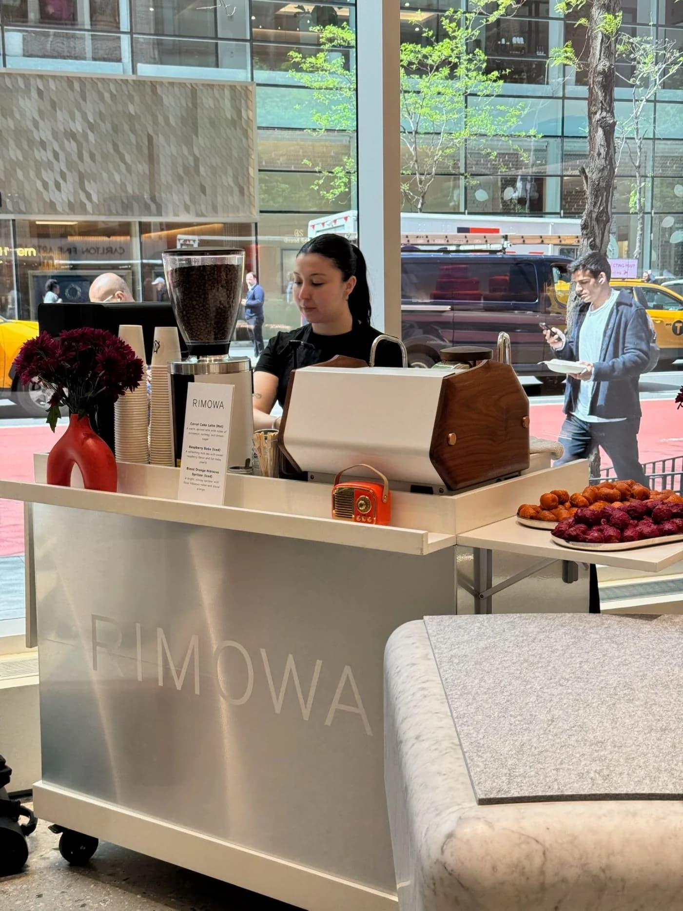 Anechó espresso cart branded for a Rimowa retail launch activation in New York