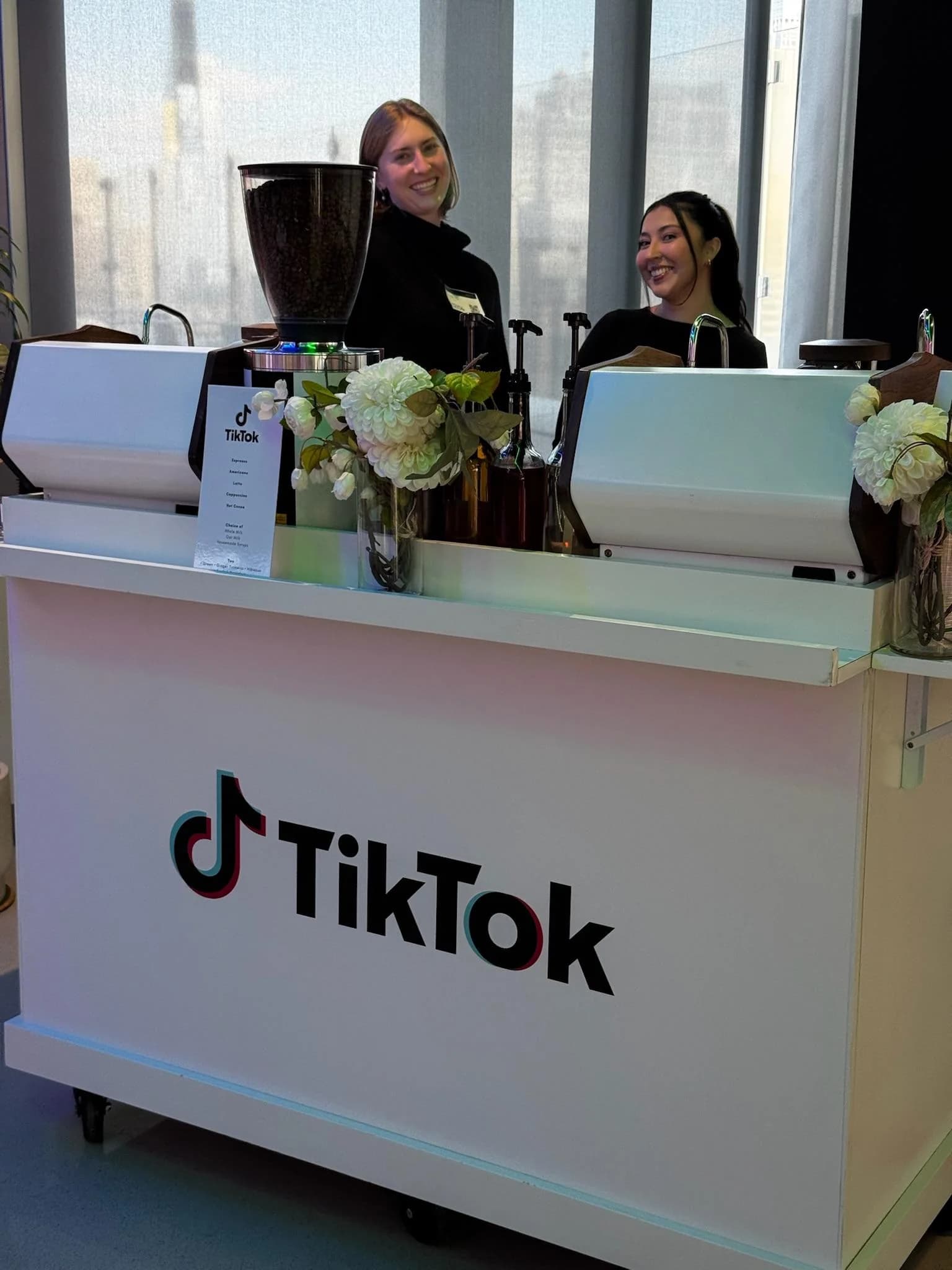 Coffee cart wrapped in custom brand graphics at a TikTok event in New York City